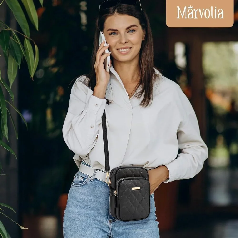 Vegan Leather Crossbody Bag Women Small Phone Purse Wallet with Card Slots